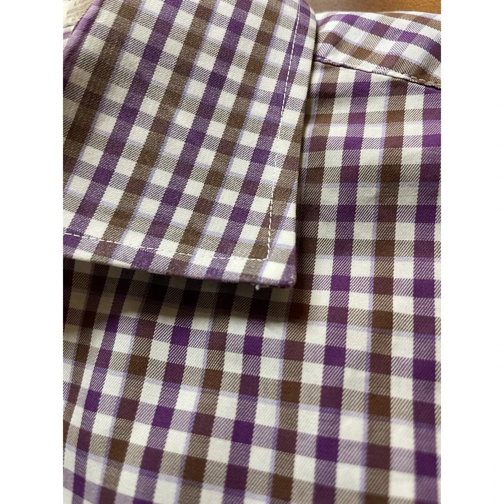PETER MILLAR Button Up Gingham Check Shirt Men L Purple White Preppy Long Sleeve